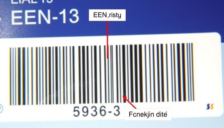 Kod EAN-13 z oznaczonymi elementami składowymi - prefiks kraju, kod producenta, kod produktu i cyfra kontrolna