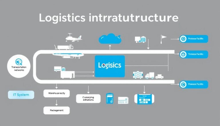 Schemat infrastruktury logistycznej pokazujący powiązania między jej elementami