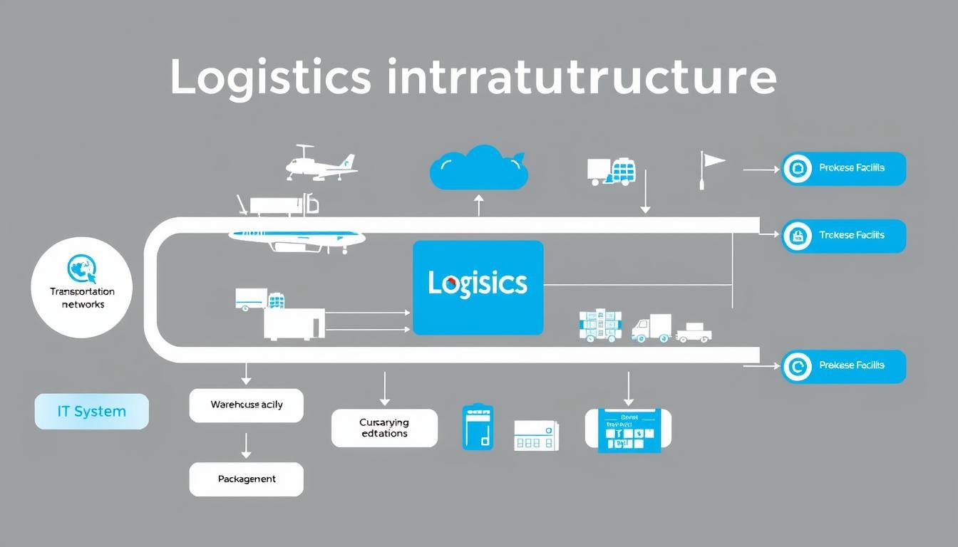 Schemat infrastruktury logistycznej pokazujący powiązania między jej elementami