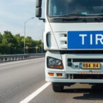 Ciężarówka z tabliczką TIR na drodze międzynarodowej