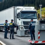 Mobilny punkt kontroli wagi ciężarówek na austriackiej autostradzie