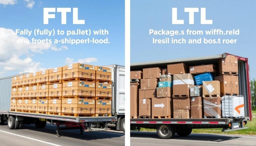 Porównanie transportu FTL i LTL - ciężarówka z pełnym załadunkiem vs ciężarówka z wieloma mniejszymi przesyłkami