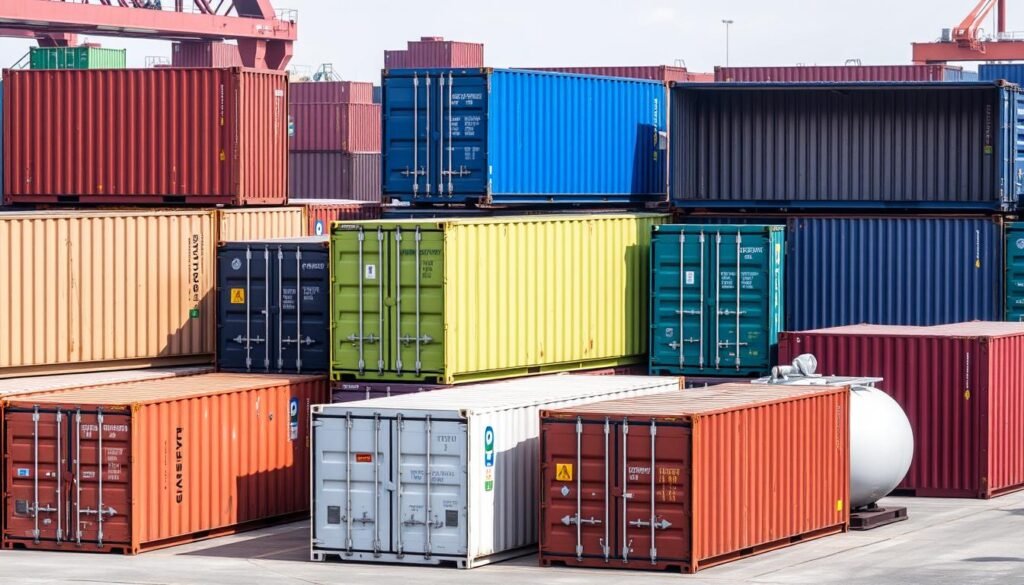 Różne typy kontenerów używane w transporcie międzynarodowym