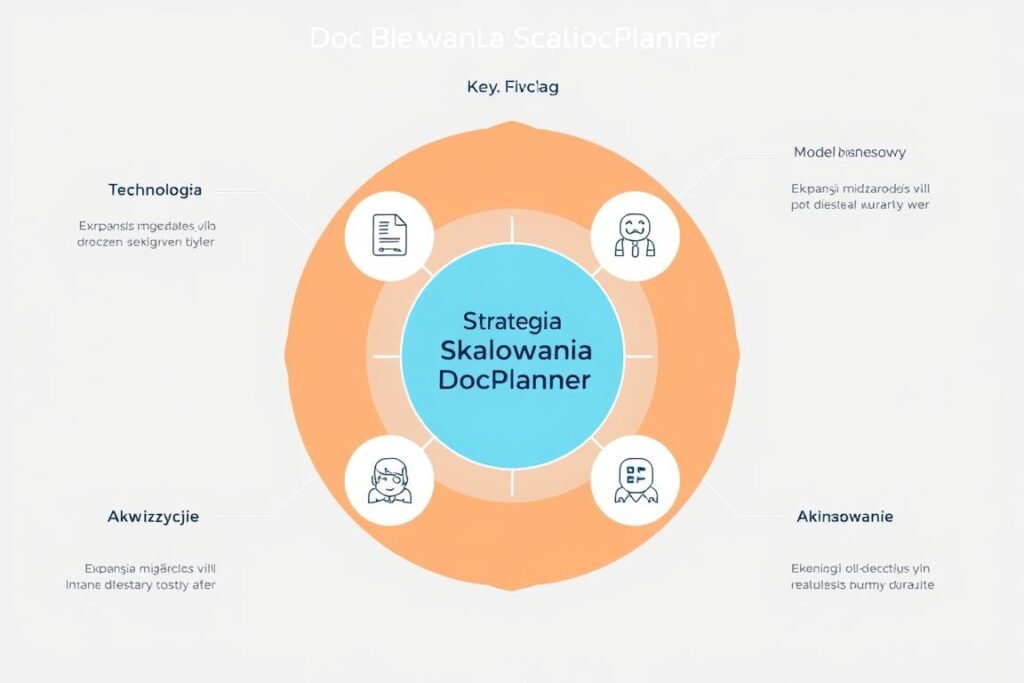 Schemat strategii skalowania DocPlanner z kluczowymi elementami sukcesu